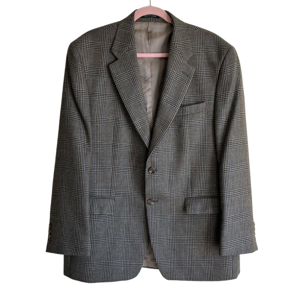 Vintage 90s Lauren Ralph Lauren Wool Houndstooth Blazer Made in Canada 43R